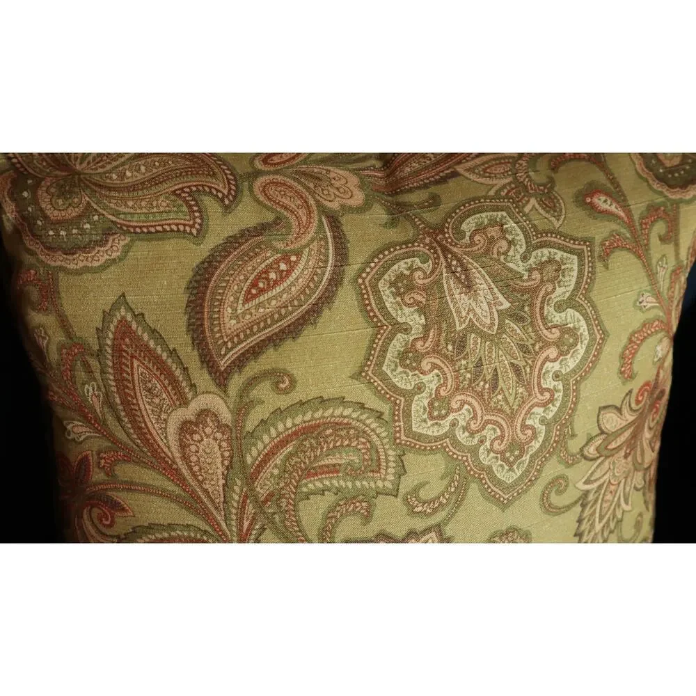 Vintage 90s Y2K Gold Red Paisley Square Pillow Decorative Throw Boho Hippie